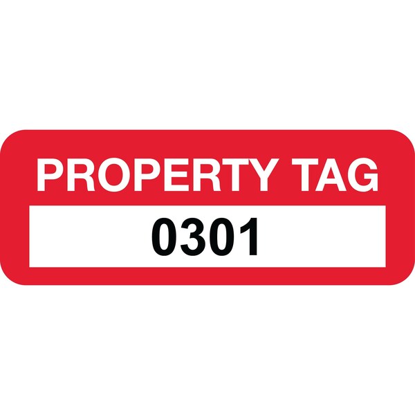 Lustre-Cal Property ID Label PROPERTY TAG Polyester Dark Red 2in x 0.75in Serialized 0301-0400, 100PK 253744Pe1Rd0301 - main